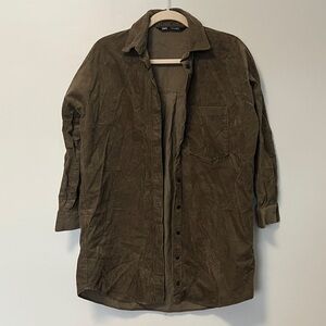 Zara Army Green Corduroy Button-Up Shirt